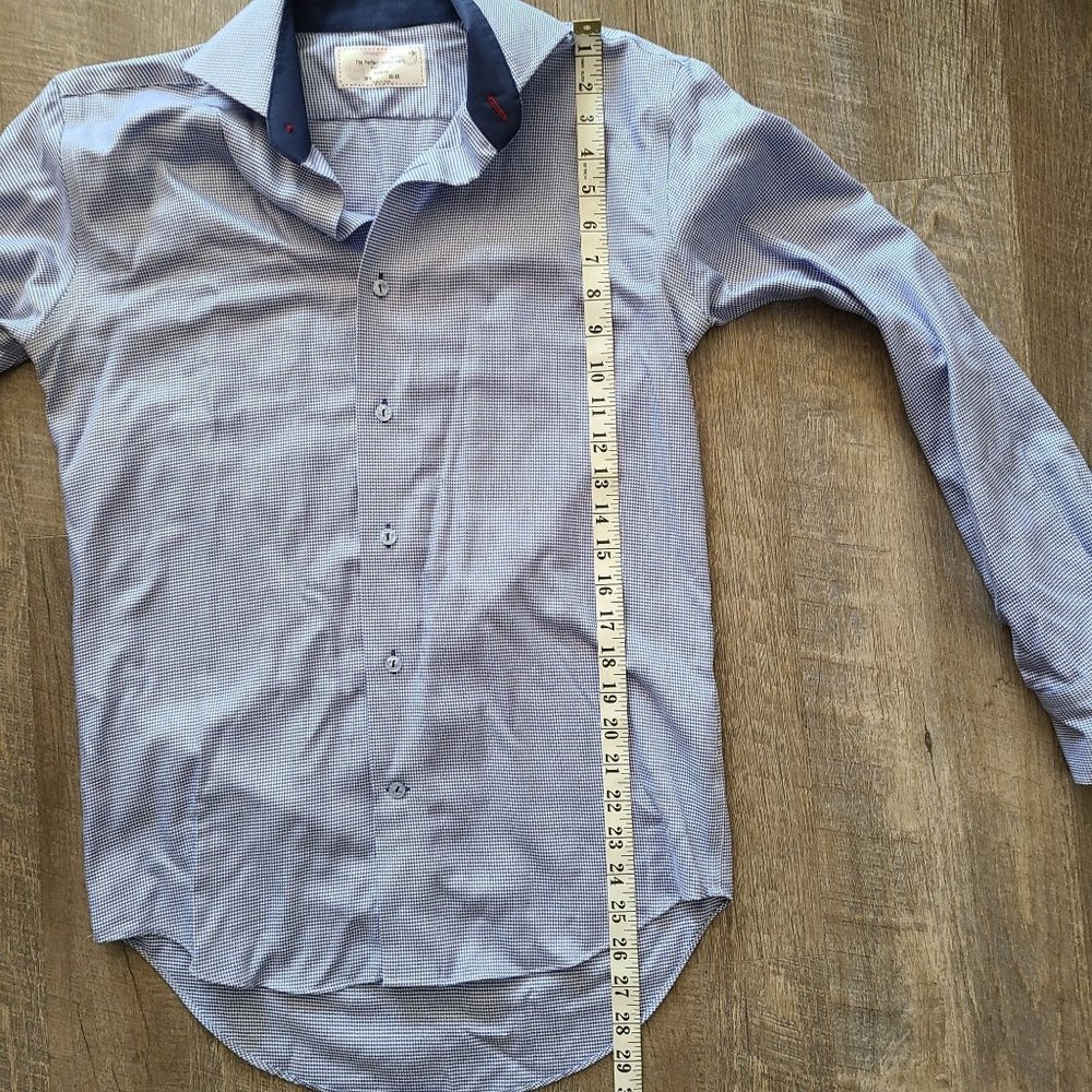 Lorenzo Uomo Blue White Button Up Dress Shirt Long Sleeze Men's Size 32-33 - Picture 8 of 8